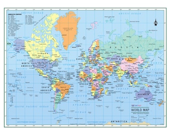 Political planet map Etsy graphic about World Political Map Printable identify Political entire world map Etsy